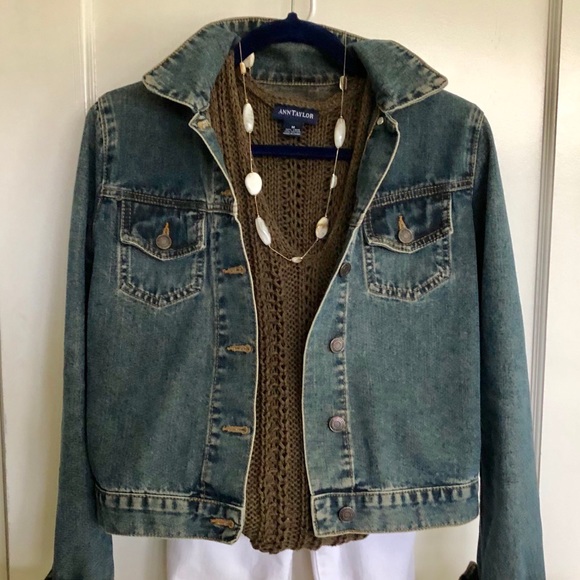 Ann Taylor Olive Linen/Cotton Crocheted Tank - Picture 3 of 4